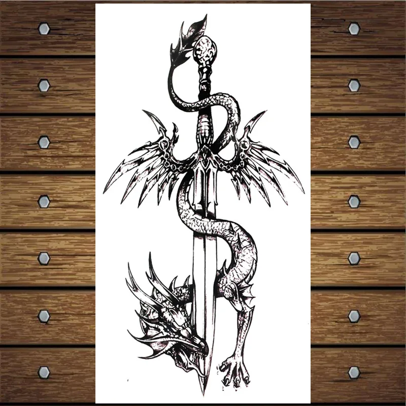 

Y-XLWN St. Sword Dragon Pattern Men's Creative Sticker Ms. Temporary Tattoo Disposable Waterproof Tattoo Sticker Wall Sticker
