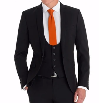 

Black Business Men Suits for Groom Party Wear Notched Lapel 3 Piece Male Set Suit Wedding Tuxedos ( Jacket + Pants + Vest )