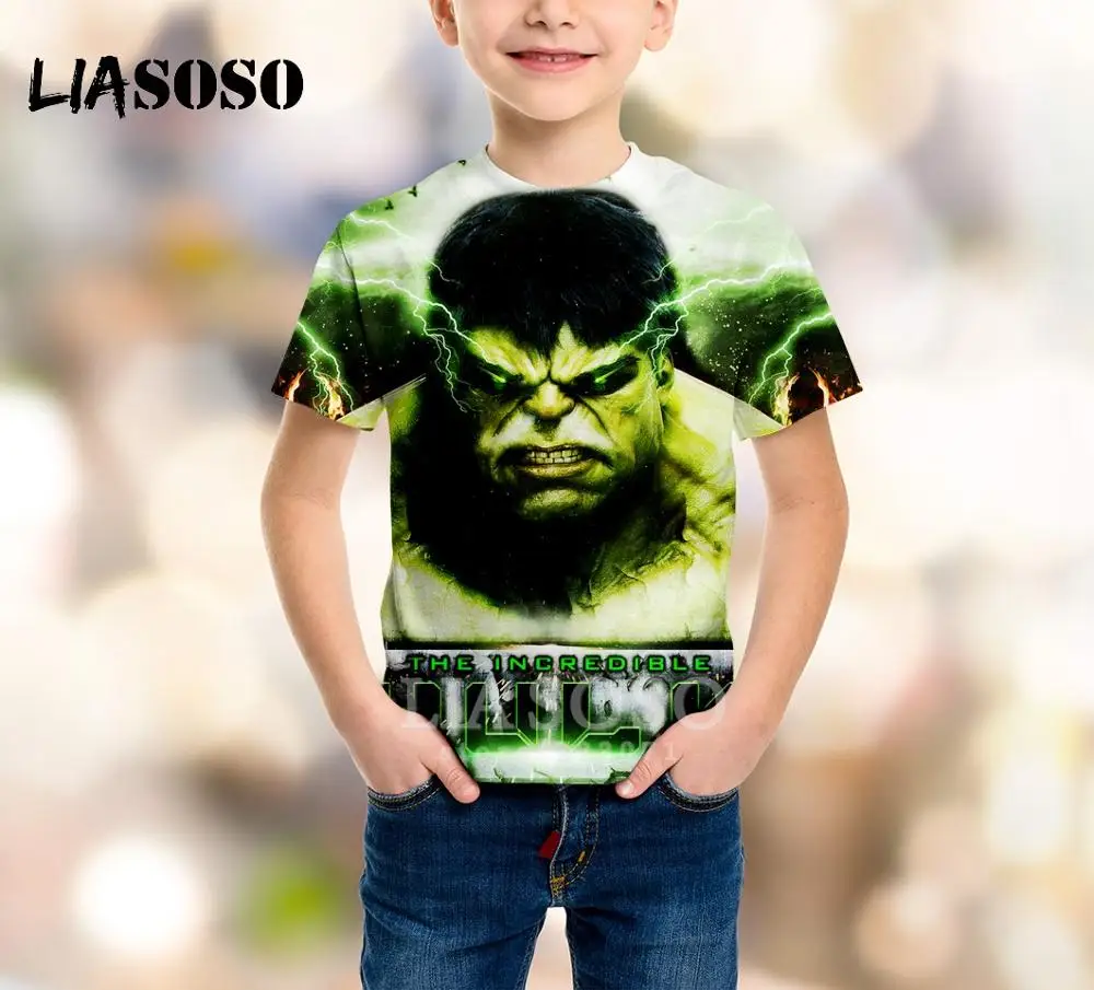 LIASOSO/Новая модная летняя детская толстовка футболка с 3D принтом из фильма Халк детский пуловер с короткими рукавами в стиле хип-хоп для мальчиков и девочек A216-04 - Цвет: 23