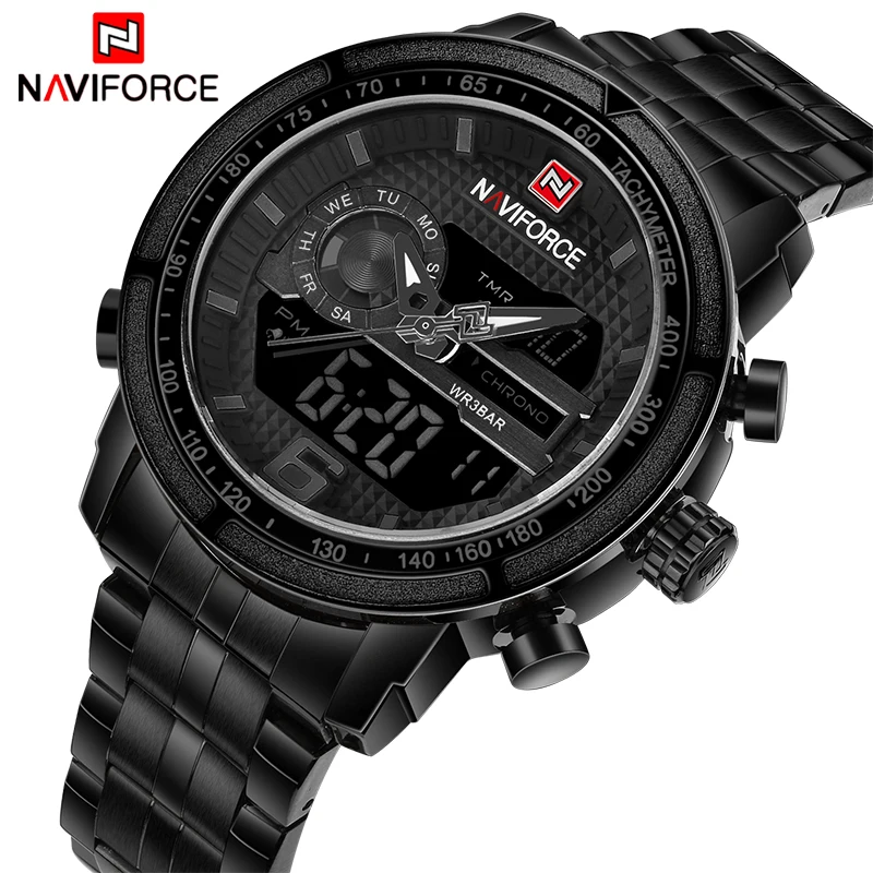 

NAVIFORCE Luxury Brand Full Steel Watch Men Army Military Sport Wrist Watches Men's Quartz Digital LED Clock relogio masculino
