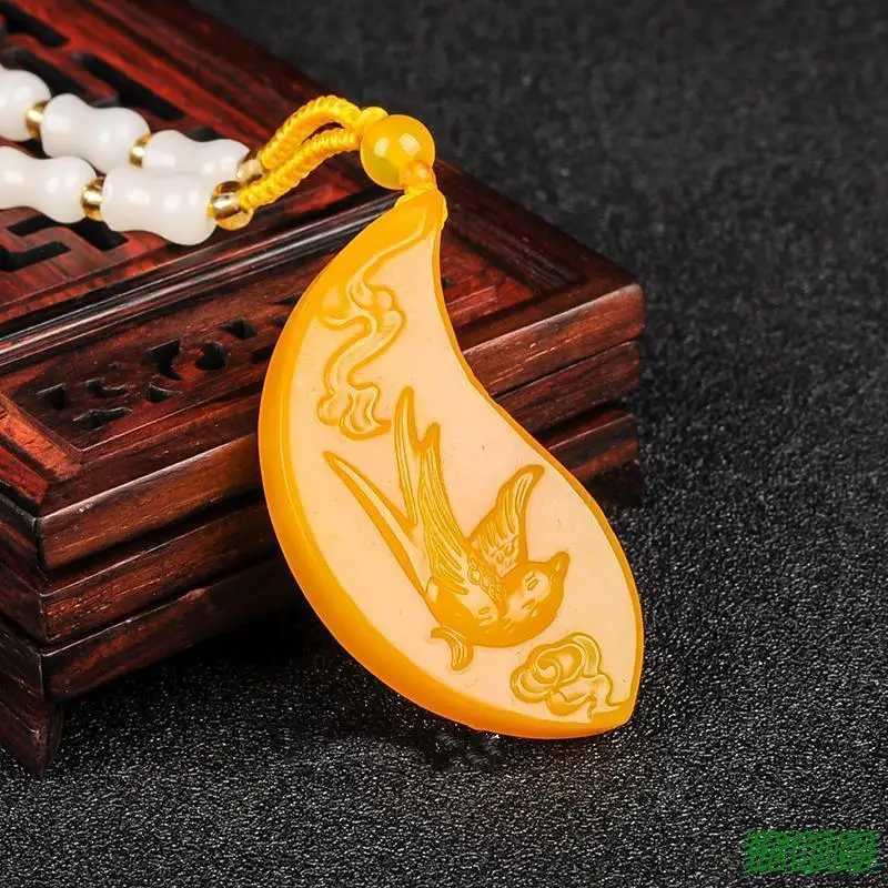 Koraba Fine Jewelry пара влюбленных натуральный желтый нефрит ручной резной Magpies Bless Luck кулон