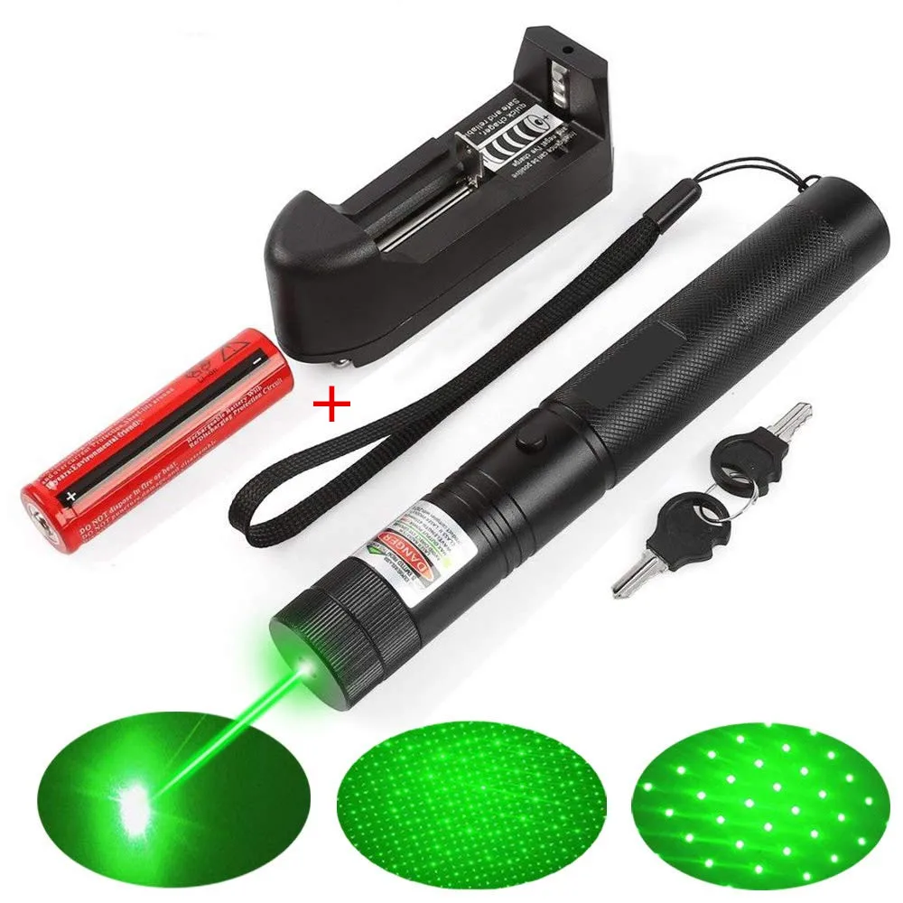 Hunting High Power Green Laser Rechargeable Pointer 10000m 5mW Outdoor Long Distance Lazer Sight Powerful Laser Pen with Key - Цвет: Laser with charge