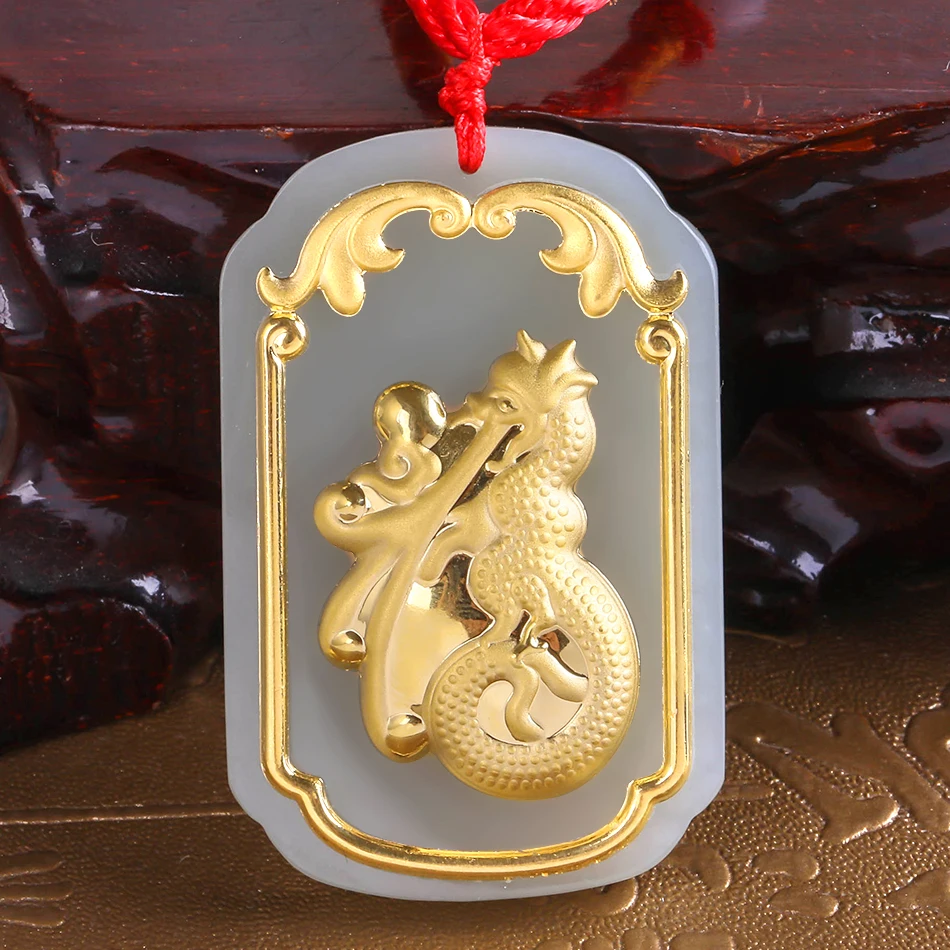 

Gold inlaid natural Jade and hetian jade 3D hard gold pendant with certificate of lovers Necklace free shipping 8649