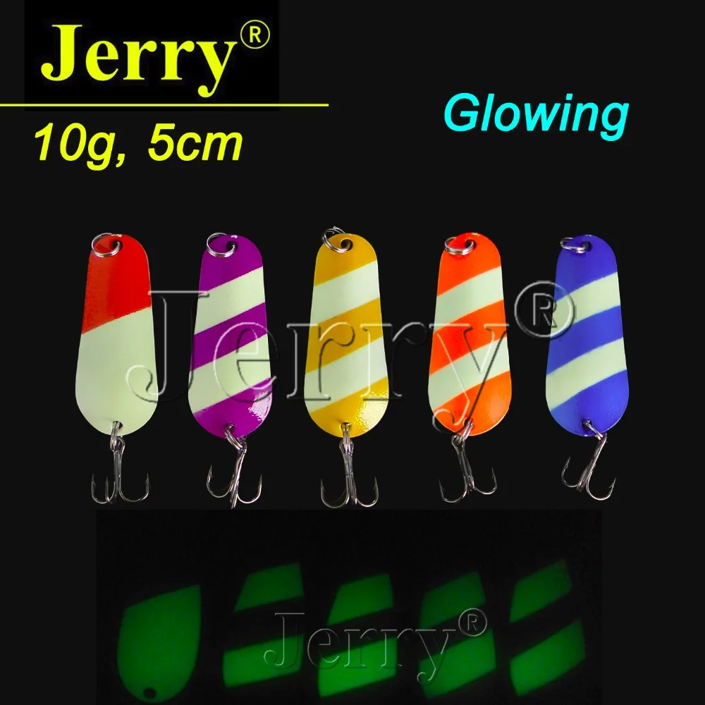 

Jerry 5pcs 10g glowing fishing spoons multiple colors Japan pike salmon lake trout fishing lures metal bait