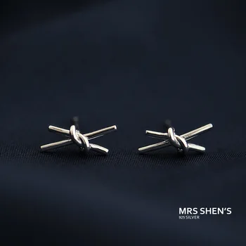 

NEW Real 925 Sterling Silver Jewelry For Women Cute Double Rope Knotted Bow Earring Stud Small Stud Earring For Girls Wholesale