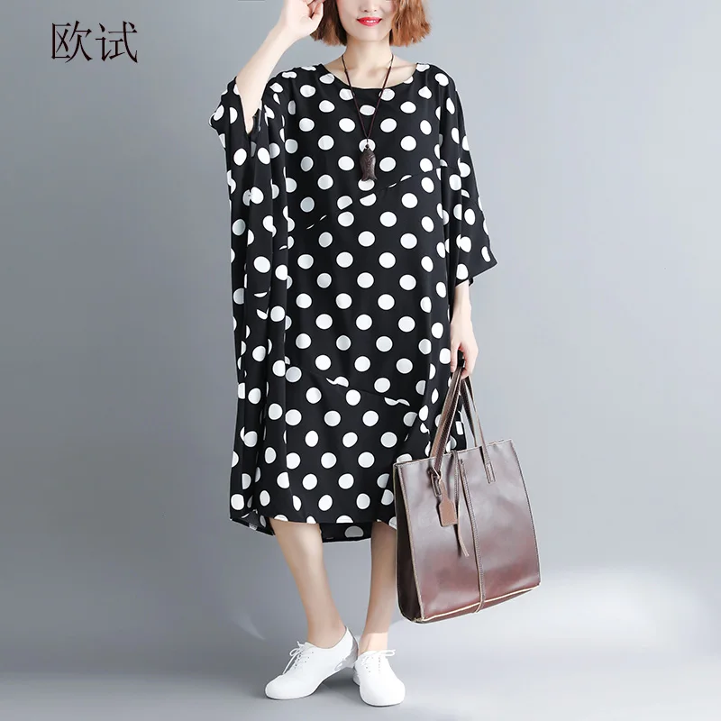 

Summer Polka Dot Print Dress Women Batwing Sleeve Patchwork Big Dresses Plus Size Loose Casual Dress 5XL 6XL 7XL Oversized 2019