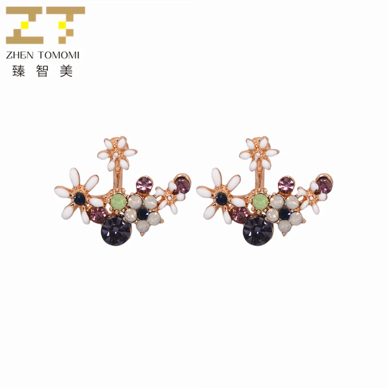 

2019 Women's Hot Fashion Front & Back Post-hanging Earrings Mixed Color Crystal Flower Stud Earrings Ear Clips For Women Jewelry