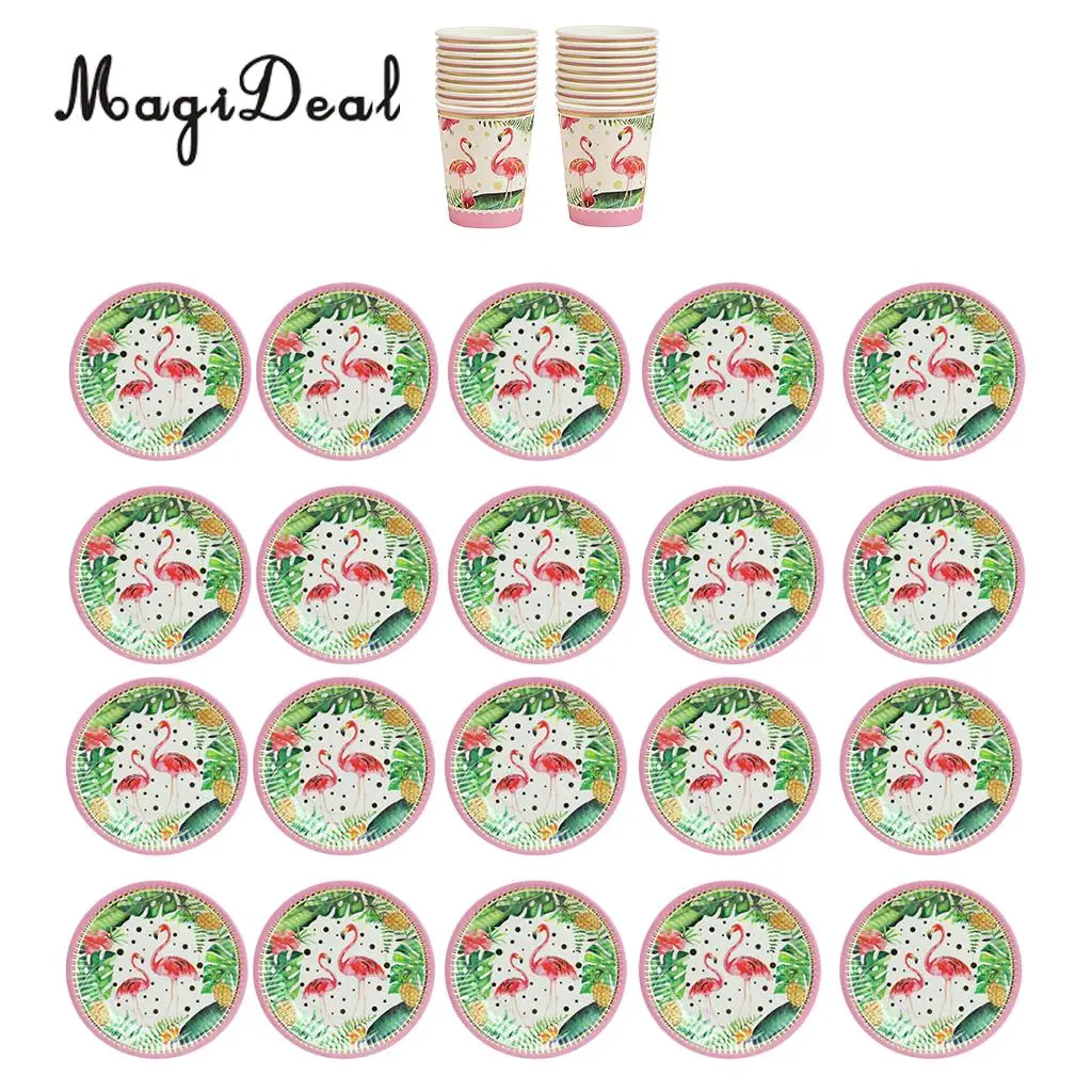 20 Set Tropical Hawaiian Flamingo Disposable Paper Plates Cups Hawaiian Luau Baby Shower Cocktail Party Tableware