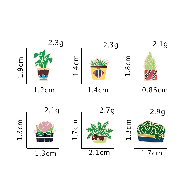 Милые Мультяшные булавки набор зеленых растений в горшке кактус мини