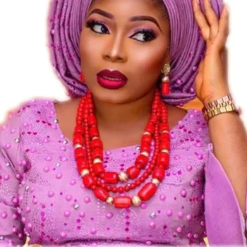

Original Coral Beads Jewelry Set for Nigerian Weddings Red 3 Layers Dubai Bridal Necklace Set Free Shipping Indian Lady Wedding