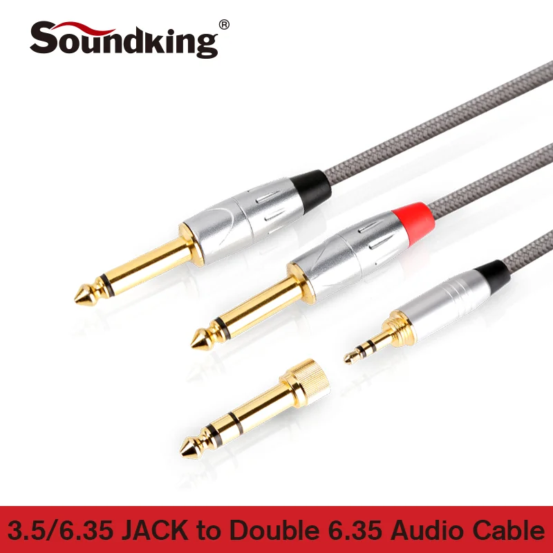 Soundking Aux cable 3.5/6.35mm jack to 2*6.35 jack audio cable male to male 3.5 adapter plug for Am