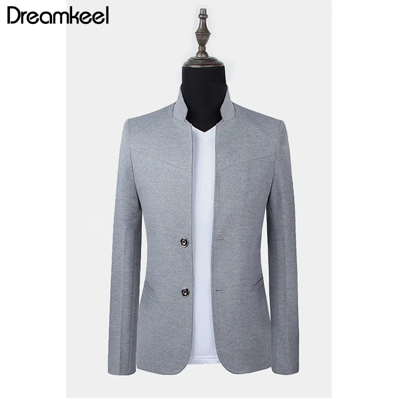 

Blazer Men High Quality Suit Jacket Male Style Stand Collar Male Blazer Slim Fit Mens Blazer black Jacket Men 2019 New Y1