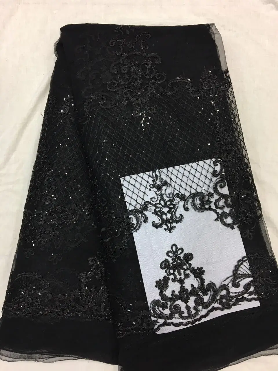 

sequins black netting embroidered lace fabric show/stage/evening wedding dress lace fabric