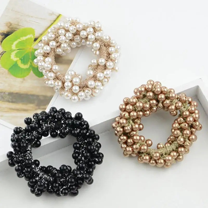 

1 Pcs Pearls Beads Hair Rope Fashion Girls Women Ponytail Holder Rubber Vintage Elastic Headbands Female Hair Accessories 3color