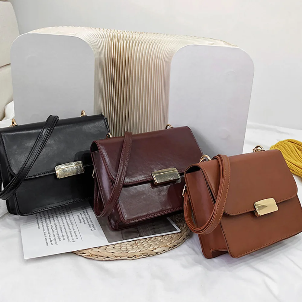 

HTNBO 2019 new PU Leather women box shoulder bag Vintage messenger&crossbody bag Small square bag fashion retro lady handbag #F