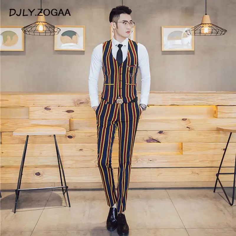 ZOGAA 2019 Vertical Stripe Men Business Suit Male Thin Double Breasted Jacket Men's Fashion Vest + Pants + Jacket 3PCS Suit ZOGAA 2019 Vertical Stripe Men Business Suit Male Thin Double Breasted Jacket Men's Fashion Vest + Pants + Jacket 3PCS Suit