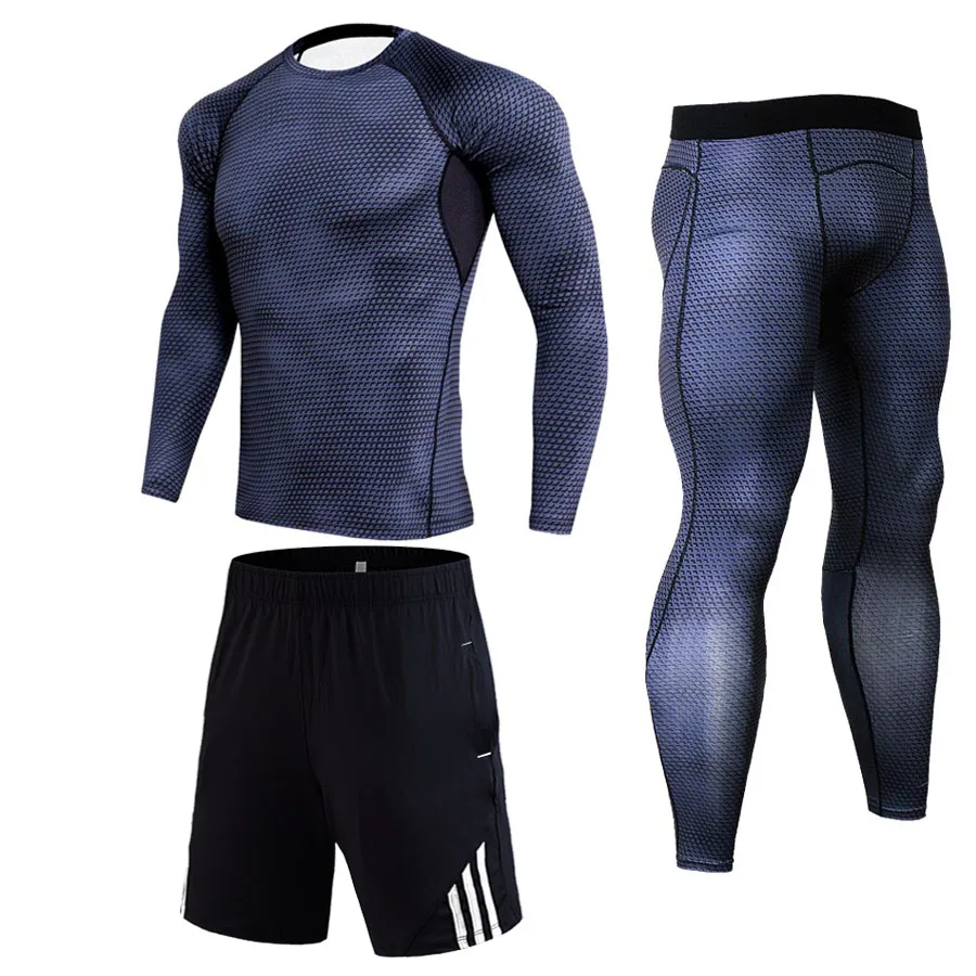 Мужские спортивные костюмы для бега, комплект сжатой спортивной одежды, зимнее спортивное термобелье, бодибилдинг, футболка, леггинсы, шорты Кроссфит