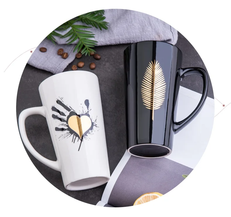 Творческие керамические чашки индивидуальная кофейная кружка с Ложка Крышка высокотемпературная выпечка золотой рисунок посуда для напитков Novetly подарок