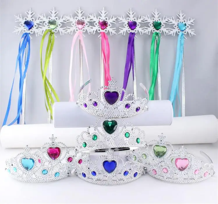 

Snowflake ribbon wands crown set fairy wand girl Christmas party gem sticks magic wands wreath headband COS props cute kids gift