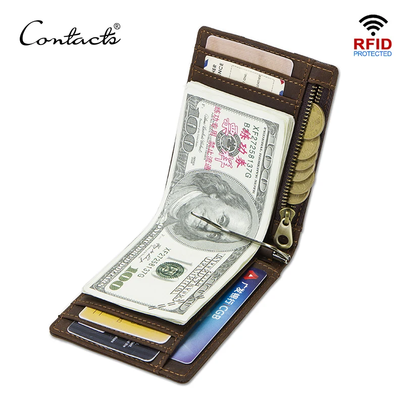 CONTACT S Crazy Horse men RFID Genuine Leather font b Money b font font b Clip