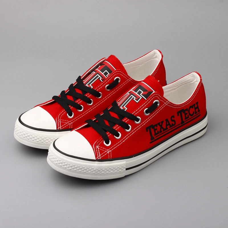 Red Raiders Custom Print Students Flat Canvas Shoes USA Texas Tech University Team Trainers Walking For Football Fans | Обувь