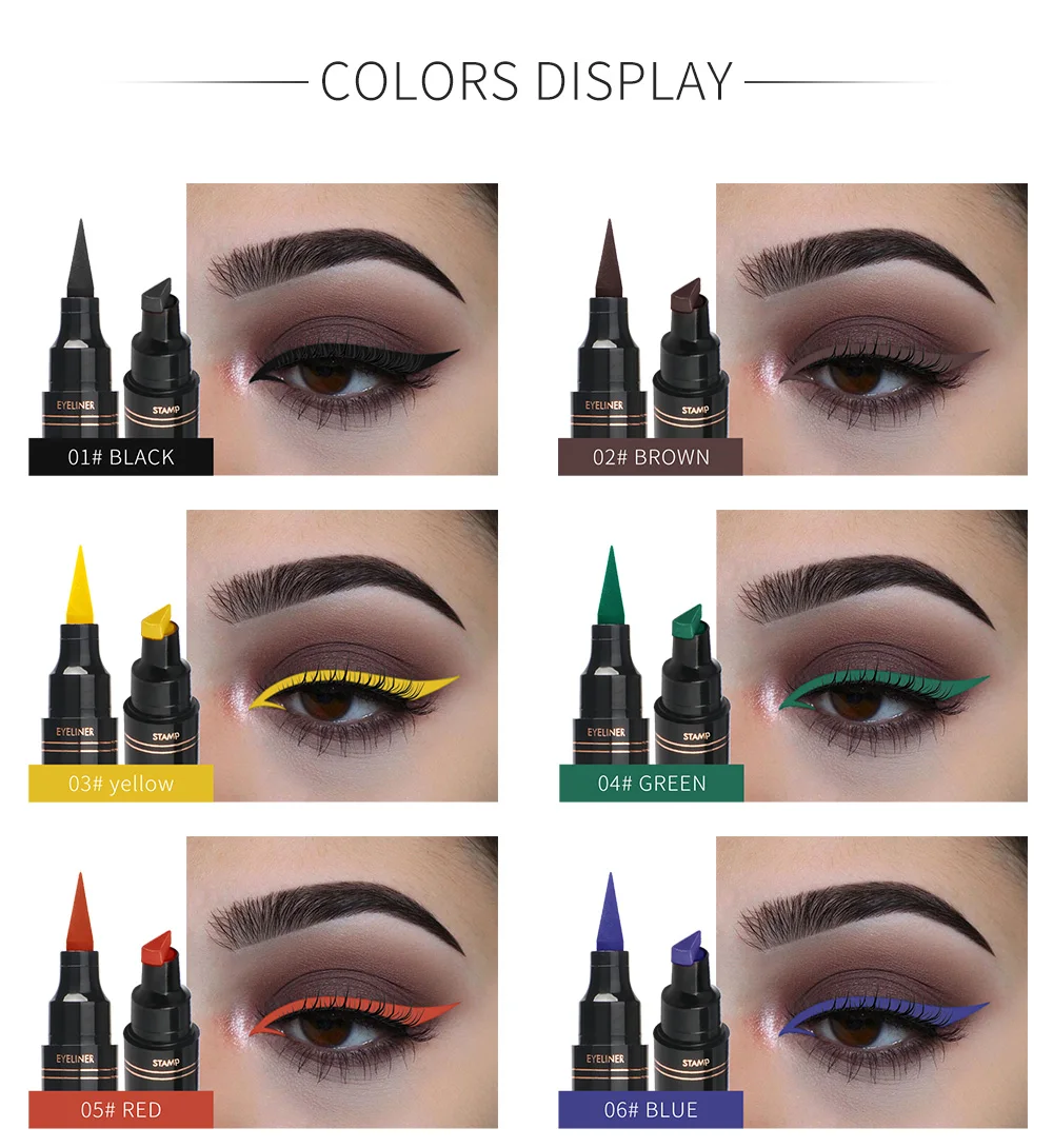 

QIBEST 1 pc 2-in-1 Liquid Eyes Liner Pencil Make Up Waterproof Black Double-ended Triangle Seal Eyeliner Stamps TSLM1