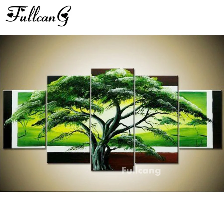 

FULLCANG diy dimond painting 5 pcs diamond embroidery evergreen tree full square diamond mosaic embroidery with rhinestone E1137