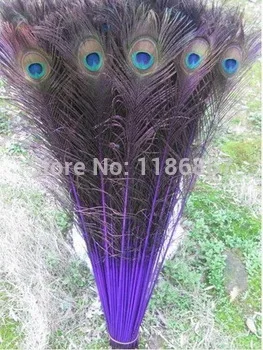

100PCS/lot beautiful natural Purple peacock feathers eyes 30-35" Inch /80-90CM