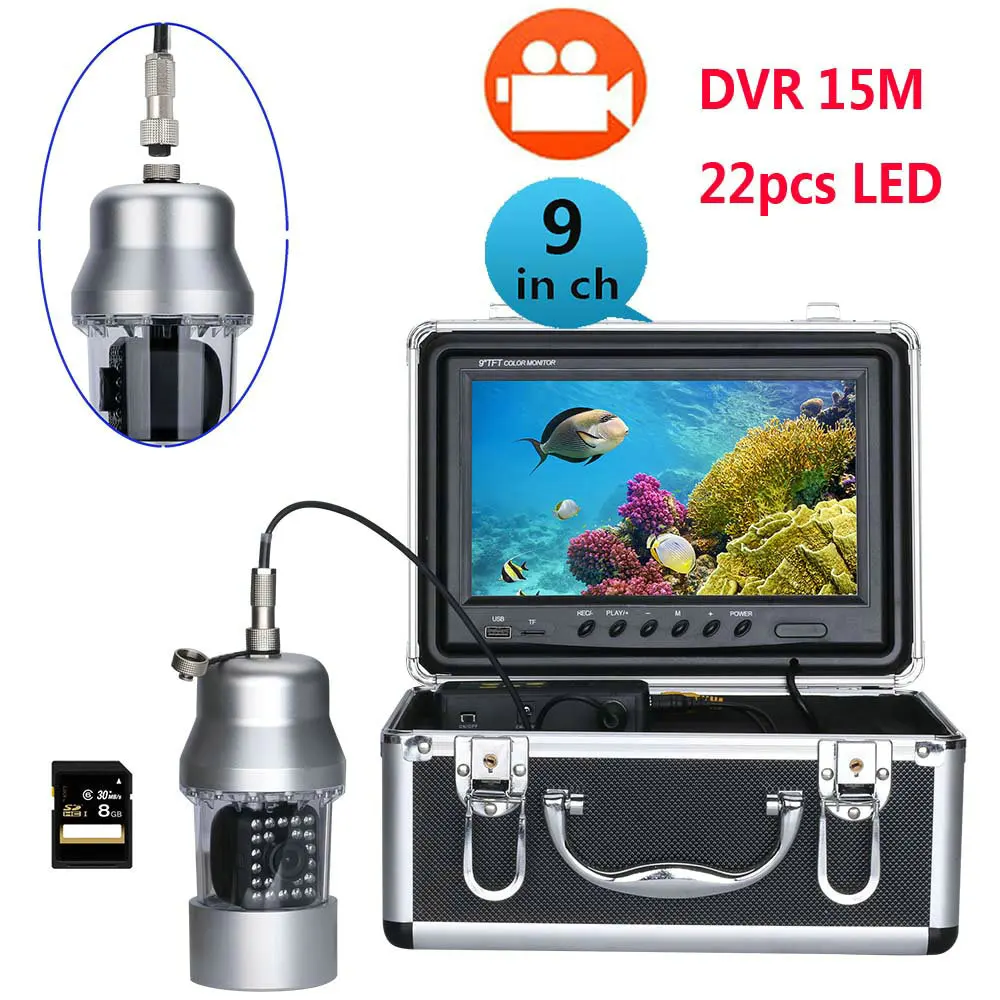 15 м 9 дюймов DVR рекордер Подводный Видео рыболовная камера система 0-360 градусов, пульт дистанционного управления с 8 Гб TF карта
