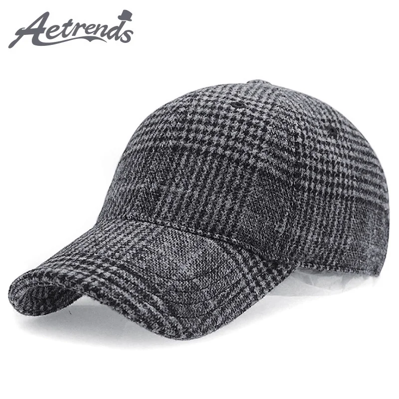 

[AETRENDS] 2018 New Winter Plaid Woolen Baseball Cap Men Women Cotton Snapbacks Baseball Hats Z-6246