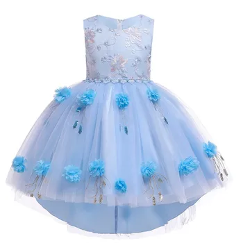 

Lace Pageant Formal Evening Wedding Gown Tutu Princess Dress Floral Flower Girls Children Clothing Kids Party For Girl Clothes