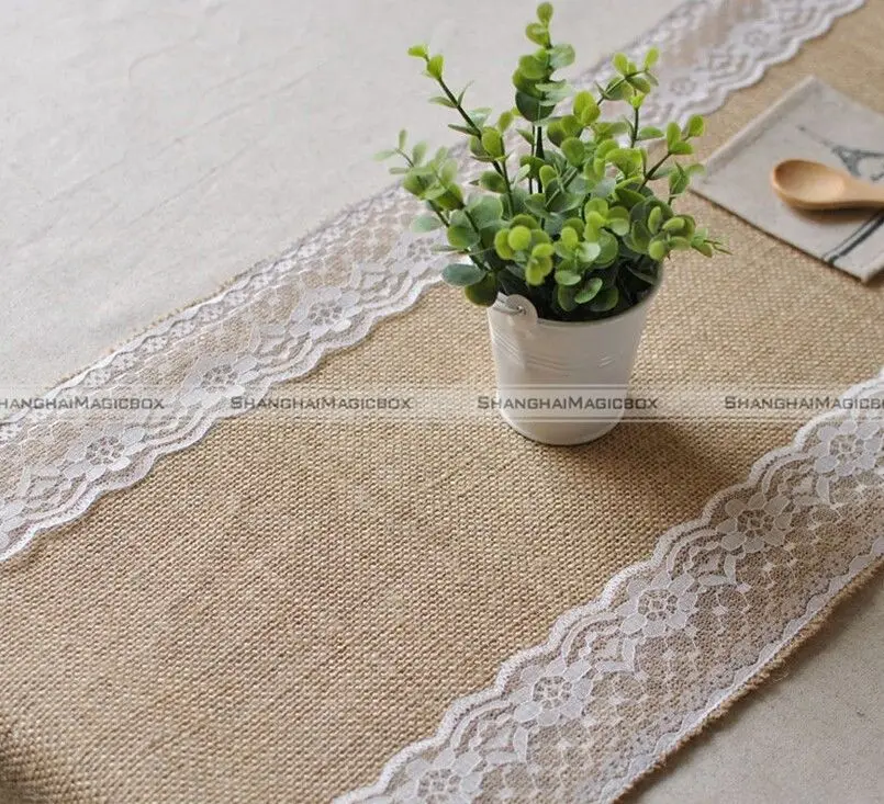 SMB 12" X 71" Burlap Lace Table Runner Natural Jute Rustic Wedding Decoration 41115329lace