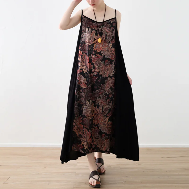 Johnature Seaside Holiday Beach Women Print Dresses New Vintage Fashion Loose 2021 Summer Patchwork Long Strapless | Женская одежда