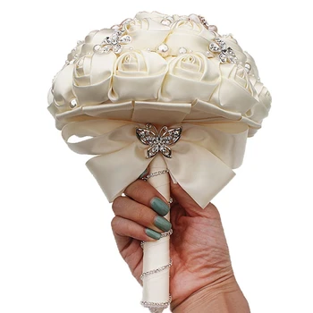 

Gorgeous Crystal Ivory Wedding Bouquet Brooch Bowknot Wedding Decoration Artifical Flowers Bridal Bouquets Wedding