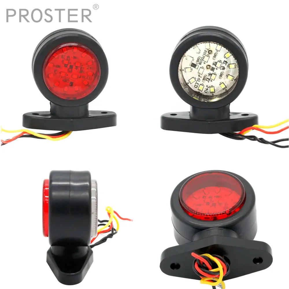 

Proster 2Pcs Mini Red White 12/24V L/R Side Lamp Car Trailer LED Round Rear Tail Brake Stop Marker Light