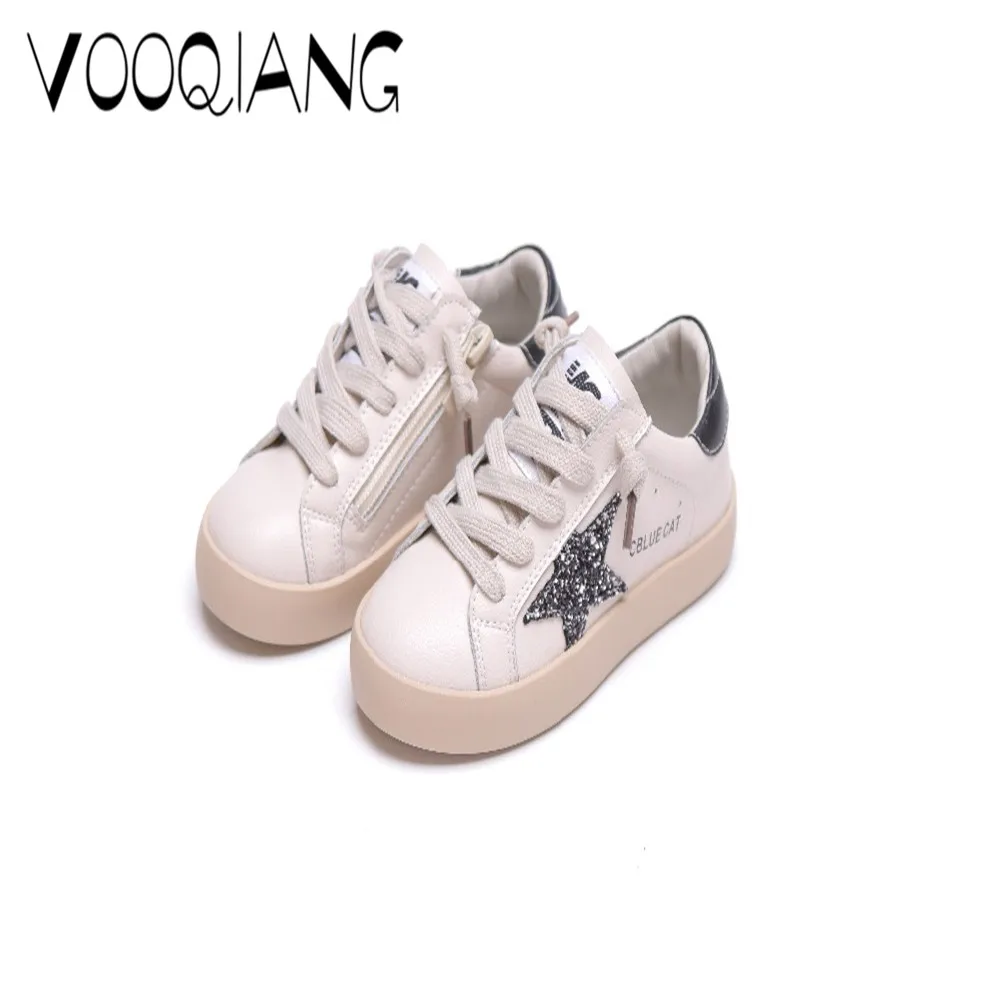 

VOOQIANG 2018 New Fashion Baby Girl Sport Star Gold Shoe Kid Glitter Sneaker Children Pu Leather Breathable Trainer White Shoes