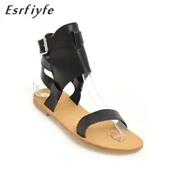 ESRFIYFE 2018 летние сандалии в гладиаторском стиле Дамские туфли из pu искусственной кожи без каблука Модные женские туфли Повседневное случаев