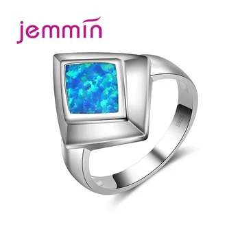 

Square Shape White and Bule Color Fashion Classic Opal Ring 925 Sterling Silver for Women Wedding Party Noble Ring