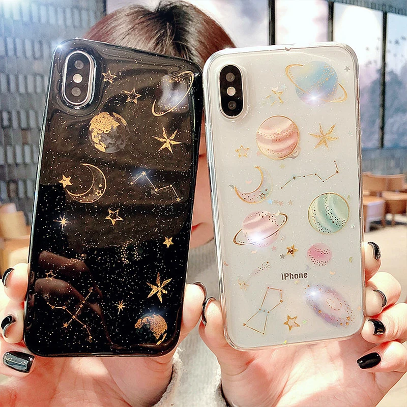 

Kerzzil Shining Planet Stars Soft Silicone Case For iPhone X 10 Bling Glitter Moon TPU Cover Cases For iPhone 7 8 6 6s Plus Capa