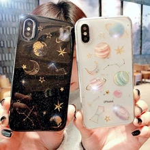 ФОТО kerzzil shining planet stars soft silicone case for iphone x 10 bling glitter moon tpu cover cases for iphone 7 8 6 6s plus capa