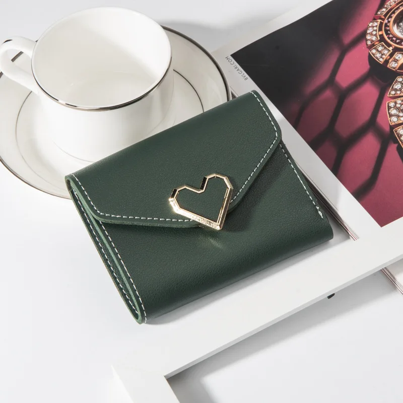 Стиль Инди металлический в форме сердца короткий три раза просто бумажник Женский кошелек студенческий десять юаней магазин поставка