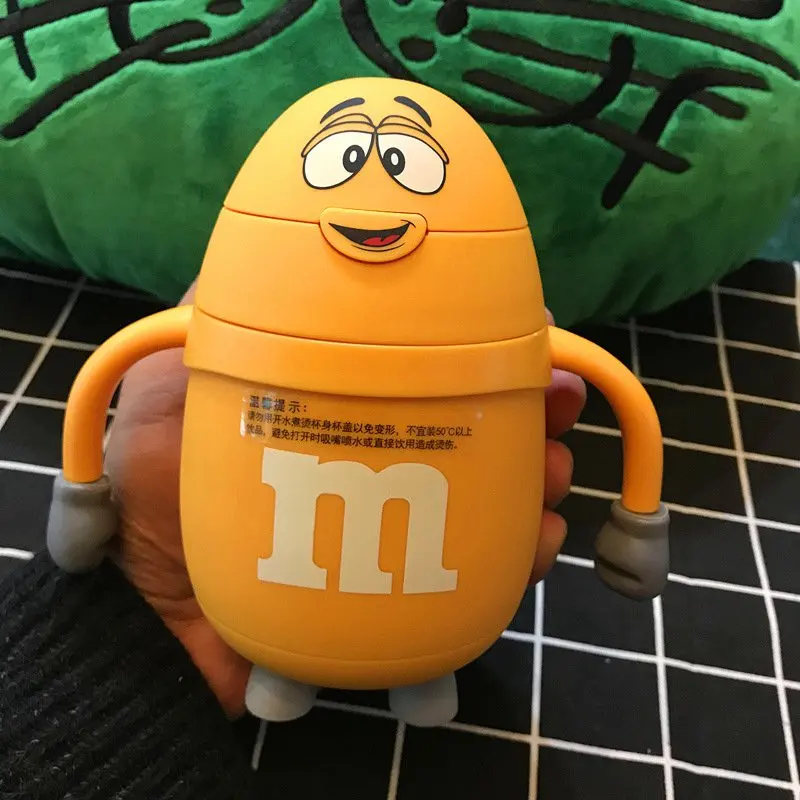 Оригинальная стеклянная бутылка M& M 250 мл, креативная мультяшная детская Термокружка M Beans, кружка для путешествий, термобутылка - Цвет: orange