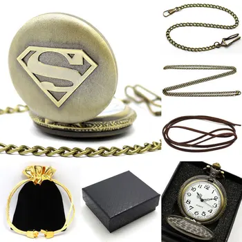 

Retro Vintage Superman Pocket Watch Chain Necklace Pendant Box Set P442CKWB