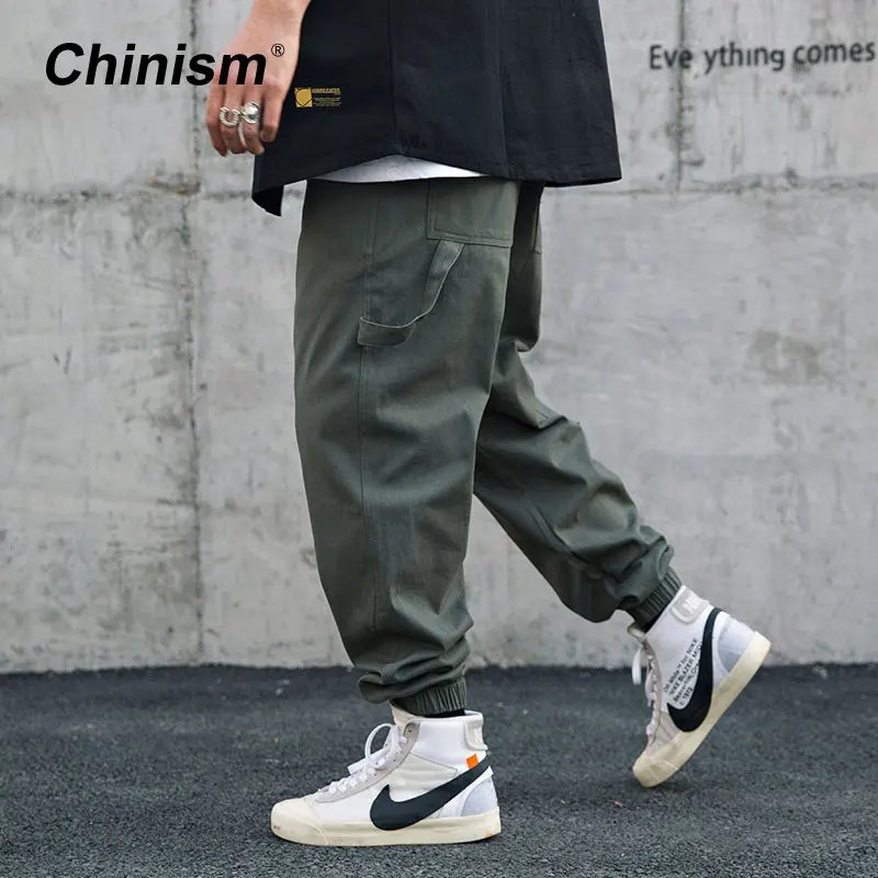 

CHINISM 2019 Spring Belt Cargo Pants Mens Hip Hop Streetwear Loose Jogger Pants