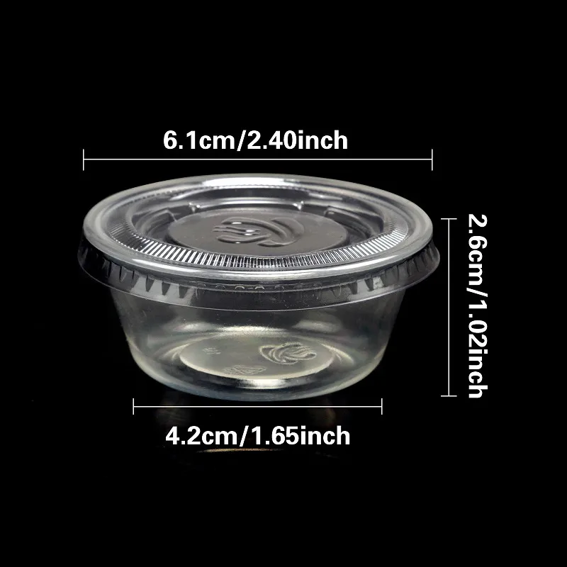 2oz 50 шт Пластиковые вечерние одноразовые стаканчики с крышками для салата, соуса для кетчупа джема, чаша для погружения, для томатной соли, уксуса, сахарного вкуса - Цвет: 2oz