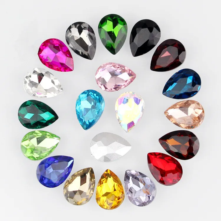 

20Pcs/lot Waterdrop Shape Glass Rhinestones Strass Crystal Sew On Rhinestone Applique DIY Jewelry Making Clothing Accessories