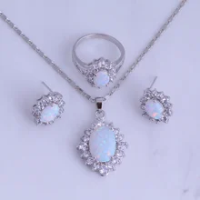 Элегантный белый имитация огненный опал и кубического циркония комплекты украшений для женщин кольцо Размеры 5/6/7/8/9/10 мешок ювелирных изделий H0299