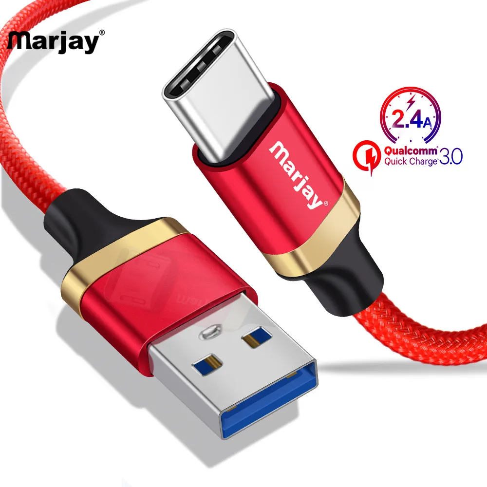 Marjay USB Type C Cable for Huawei P20 lite Quick Charge 3.0 USB Type-C Mobile Phone Cables for Samsung S9 USB Cable for Xiaomi Cable
