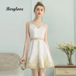 BeryLove Белый Короткие Homecoming платья с v-образным вырезом спинки Аппликации Мини 8 Класс Платья для выпускного платья для выпускного вечера