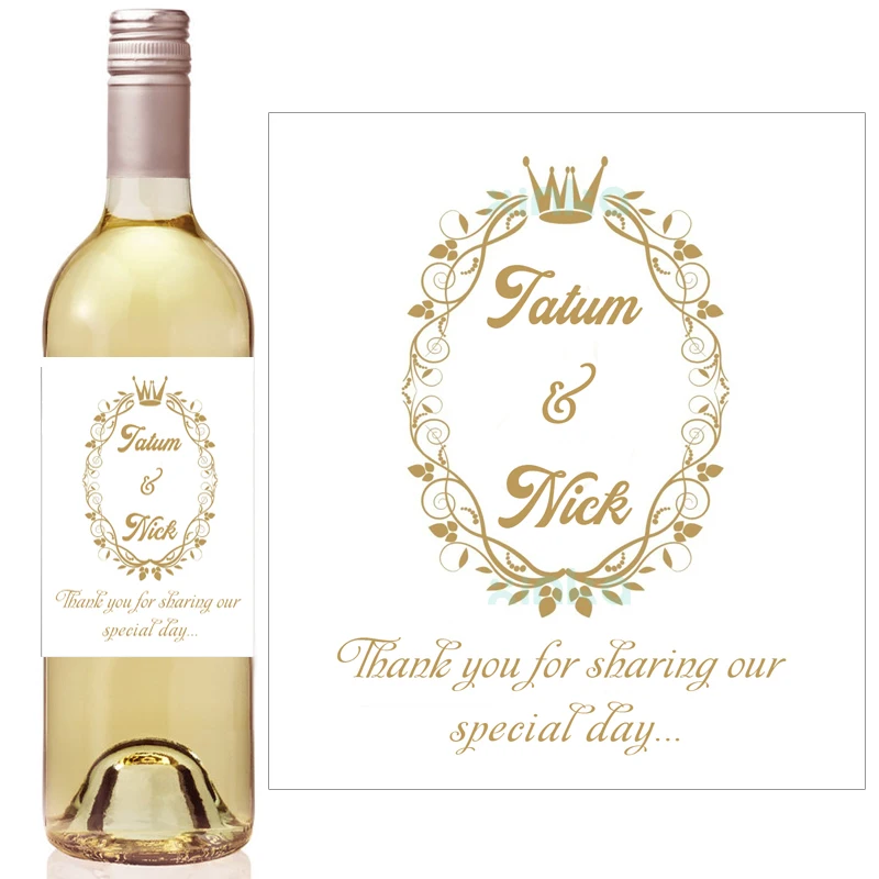 

Gold Crown Royal Baby Shower Wine Bottle Labels, Hydrangea Bridal Shower Favor, Mini Champagne Wine Label Wedding Label